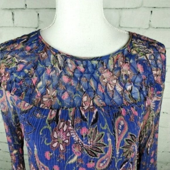 Sundance Paisley Diamond Smocked Top Blue XS - Picture 2 of 8